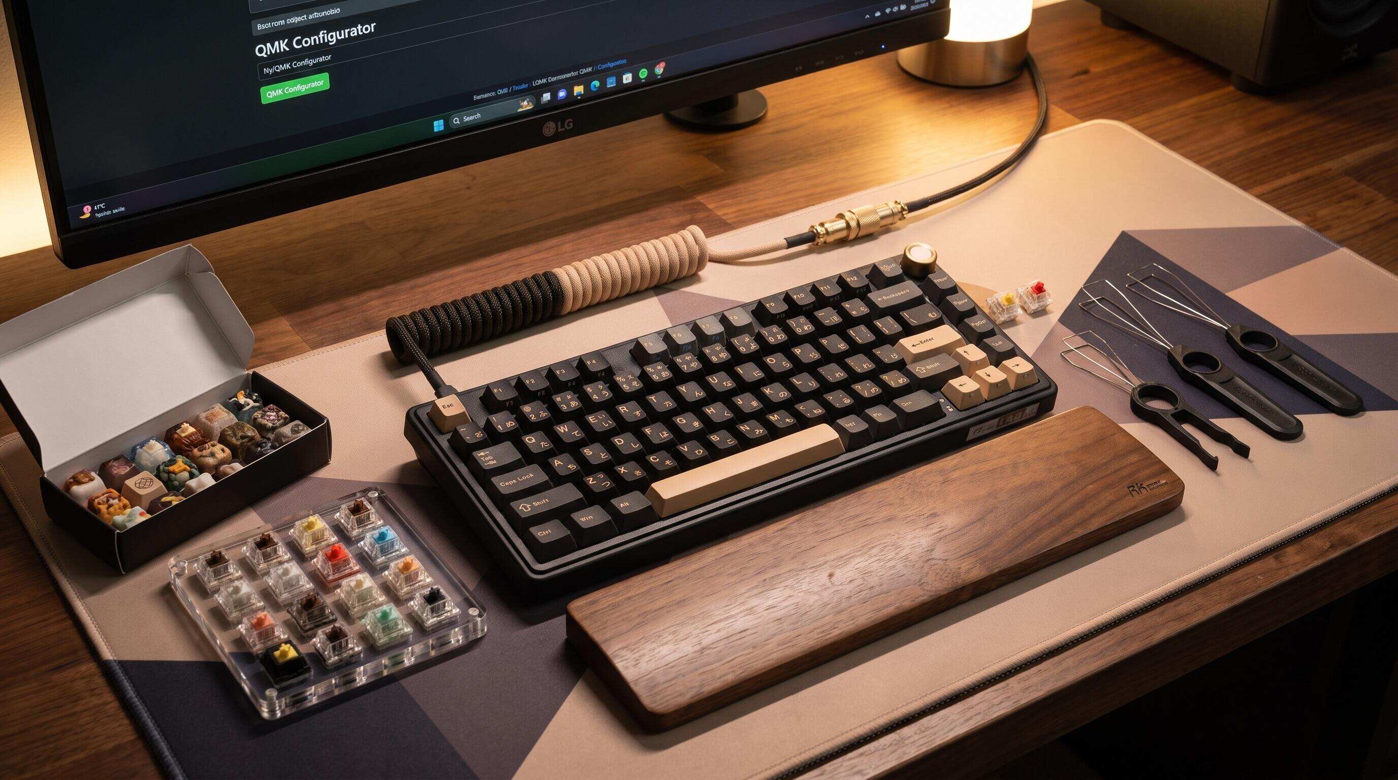 ホットスワップ対応キーボードにリニア・タクタイル・静音スイッチを並べて比較するカスタマイズ作業台
