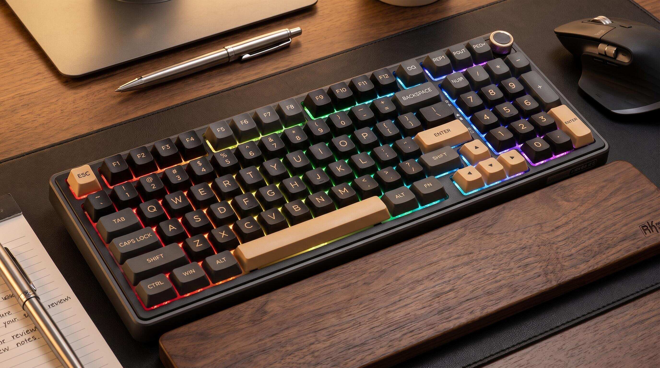 RK ROYAL KLUDGE R98 Pro mechanical keyboard on a gaming desk setup