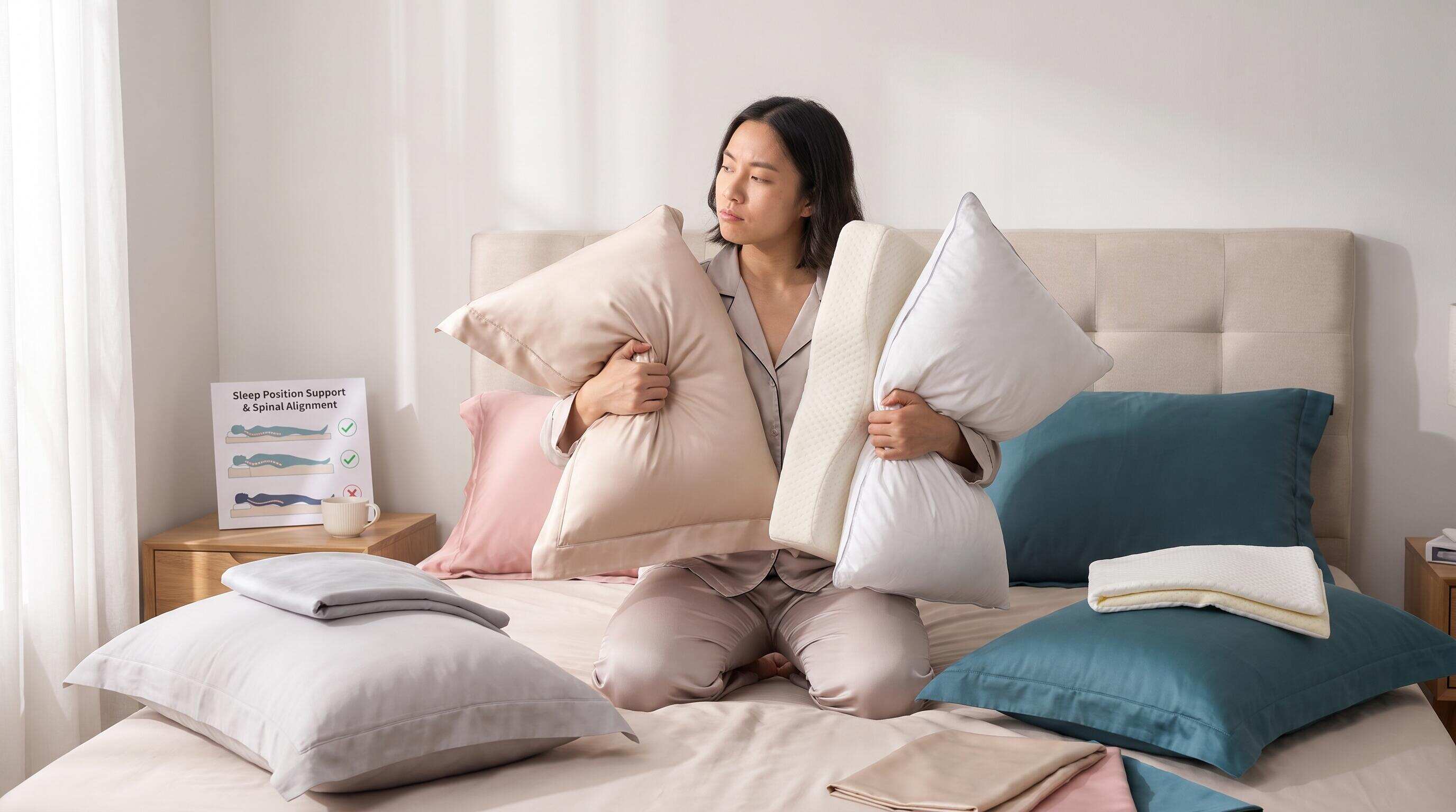 Person choosing a pillow to support healthy sleep posture and comfortable rest