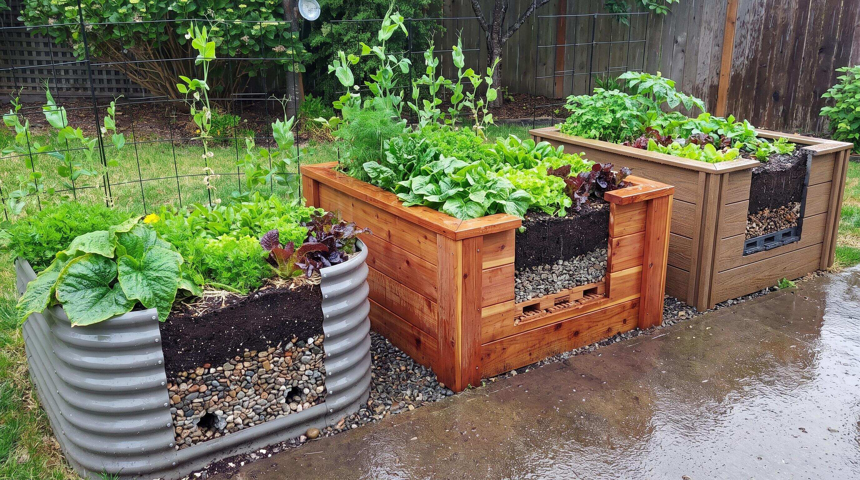 Comparison of raised garden bed materials for wet rainy backyards including galvanized steel and cedar Comparison of raised garden bed materials for wet rainy backyards including galvanized steel and cedar