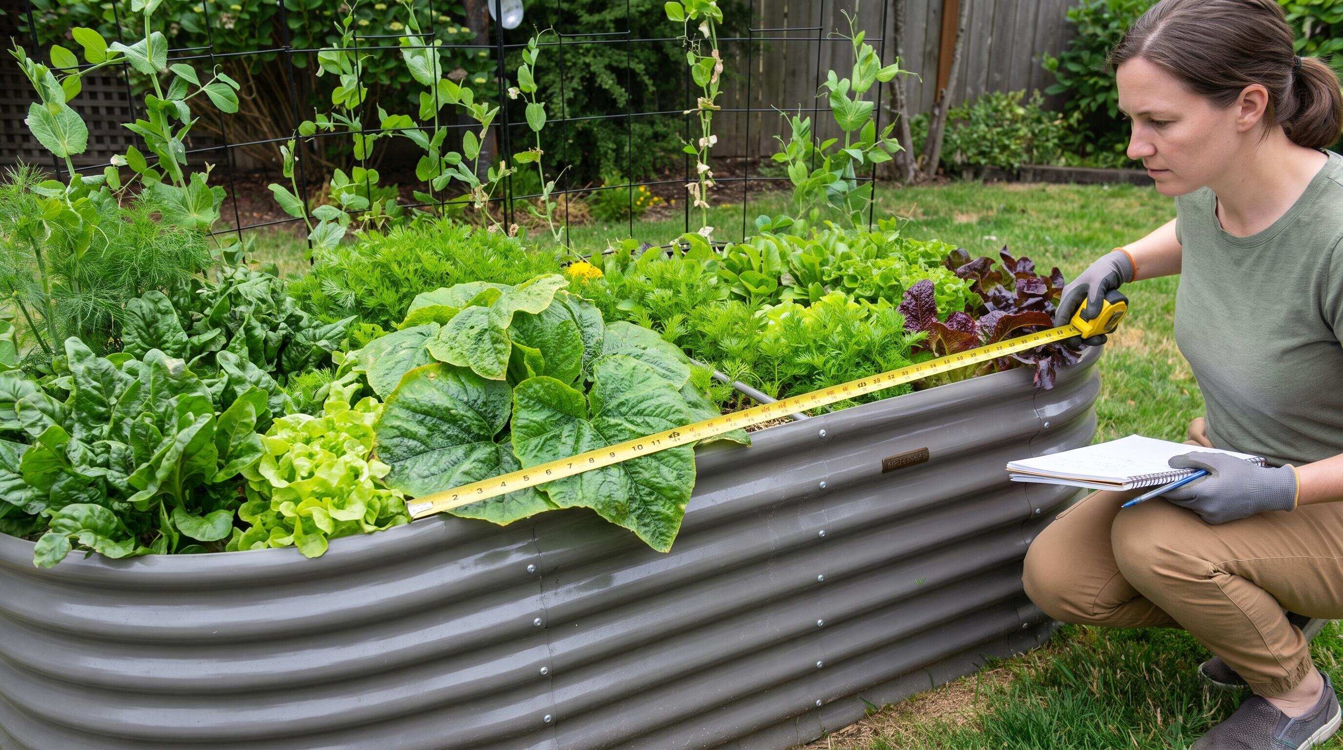 Gardener choosing rust-resistant materials for a raised bed garden layout in a sunny backyard Gardener choosing rust-resistant materials for a raised bed garden layout in a sunny backyard