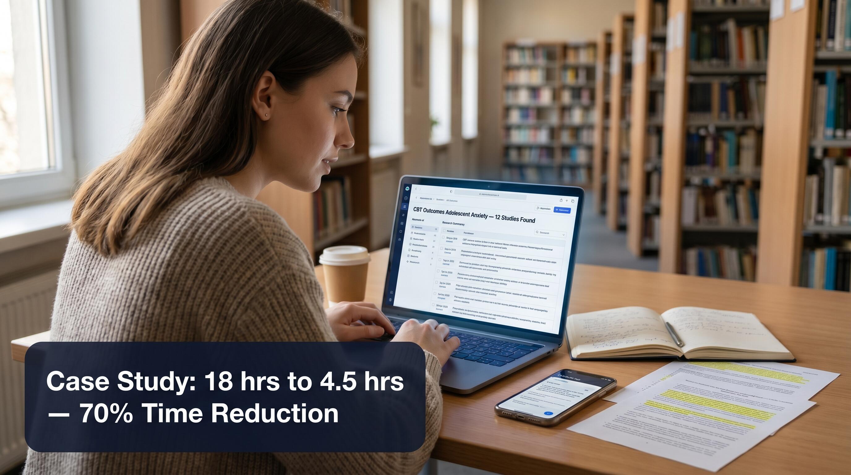 Student organizing AI-generated research notes and citations in a structured digital workspace