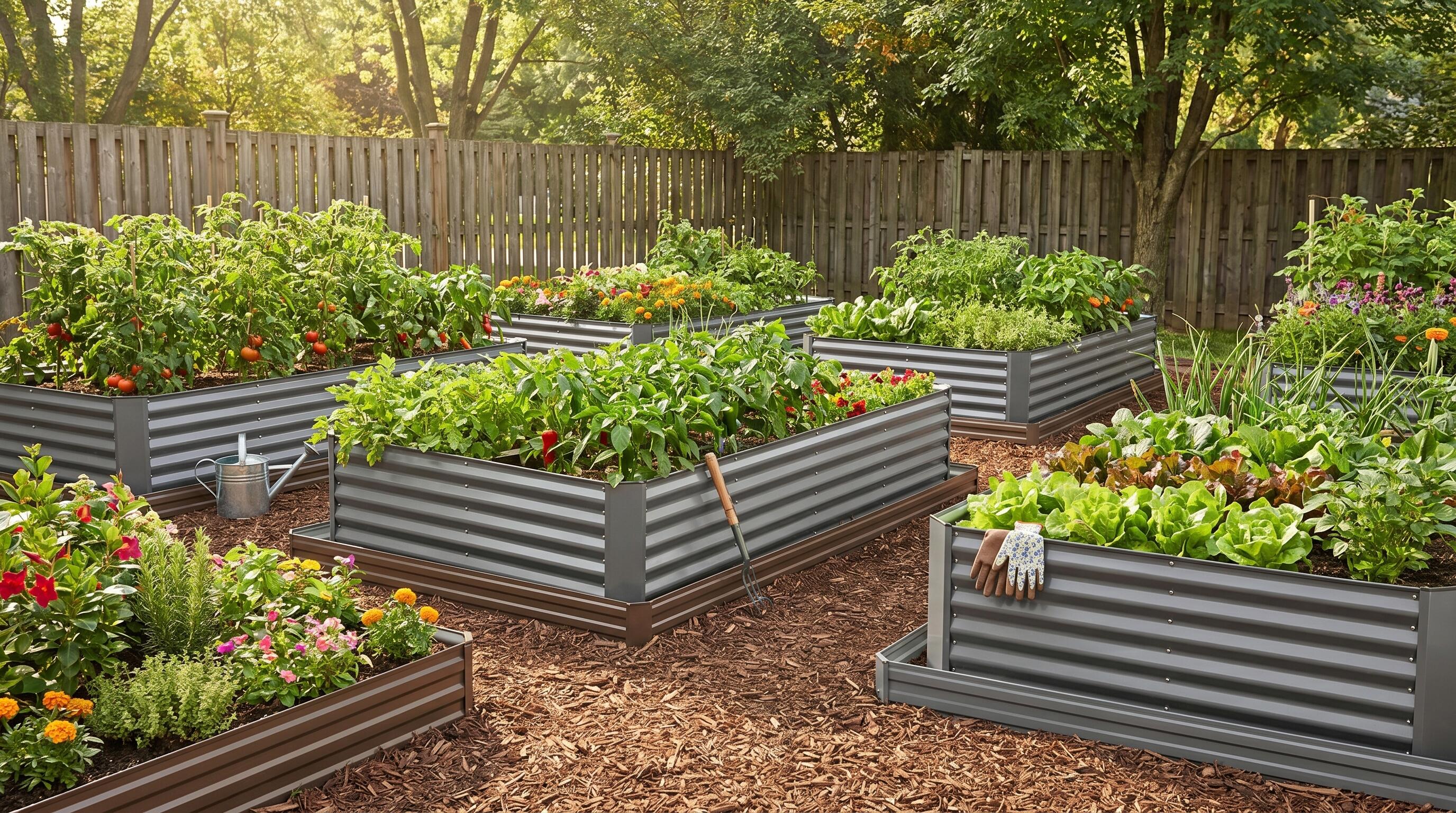 Garden edging around raised beds preventing weed intrusion with clean landscape borders
