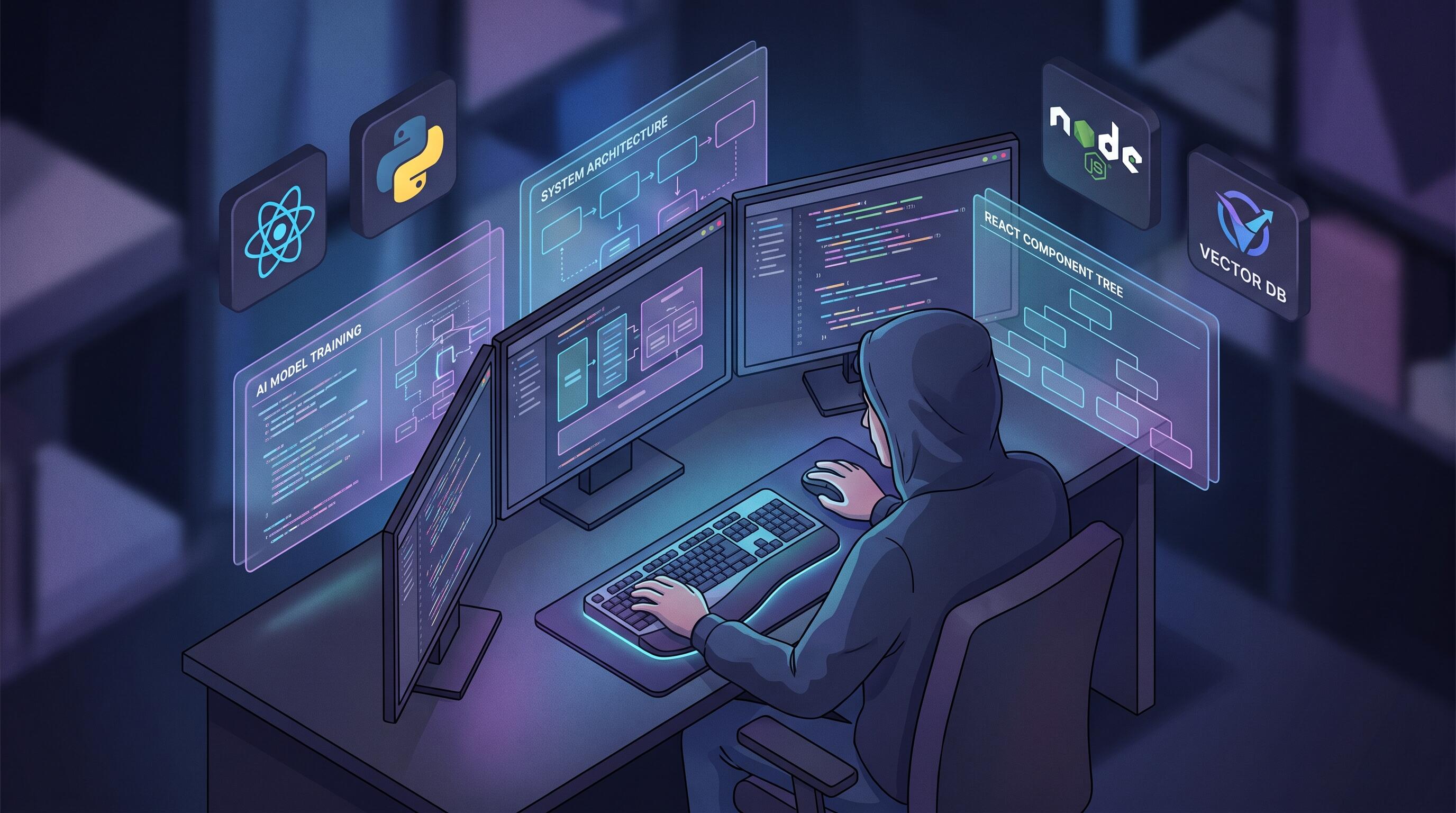 Full-stack developer working on AI-powered app architecture with modern tech stack in 2026
