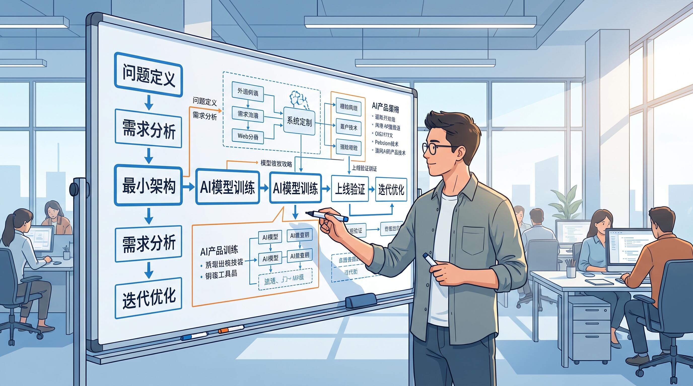 工程师进行系统架构设计与全栈产品开发的工作场景,展示 AI 架构规划与 software engineering 最佳实践