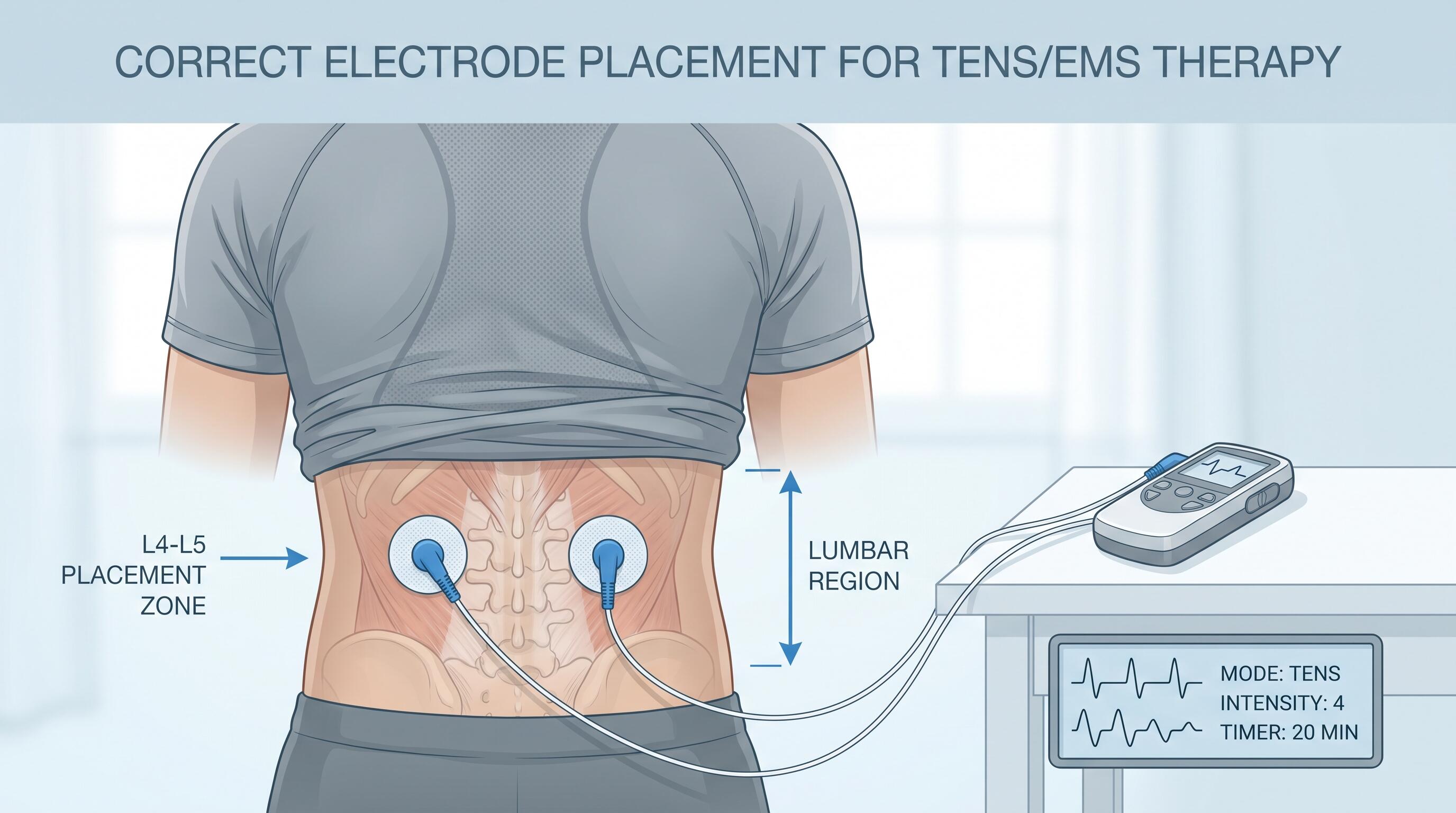 iStim EV-805 electrode pad placement for lower back pain relief using TENS and EMS therapy at home