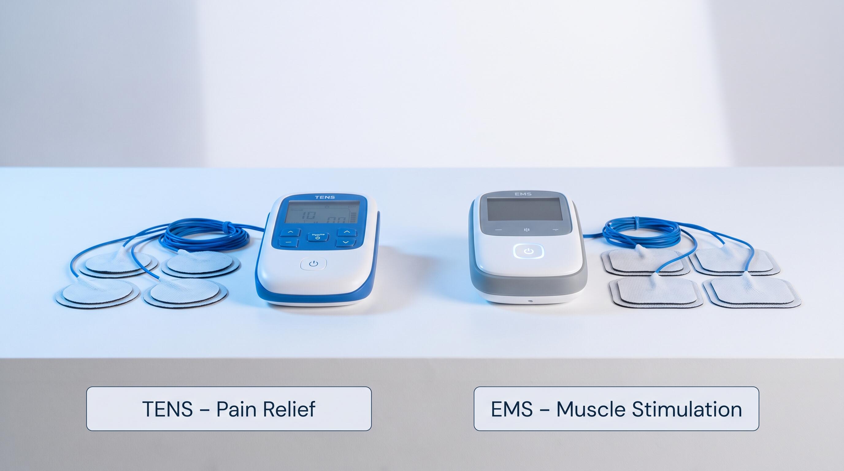 TENS vs EMS device comparison for pain relief and muscle stimulation at home