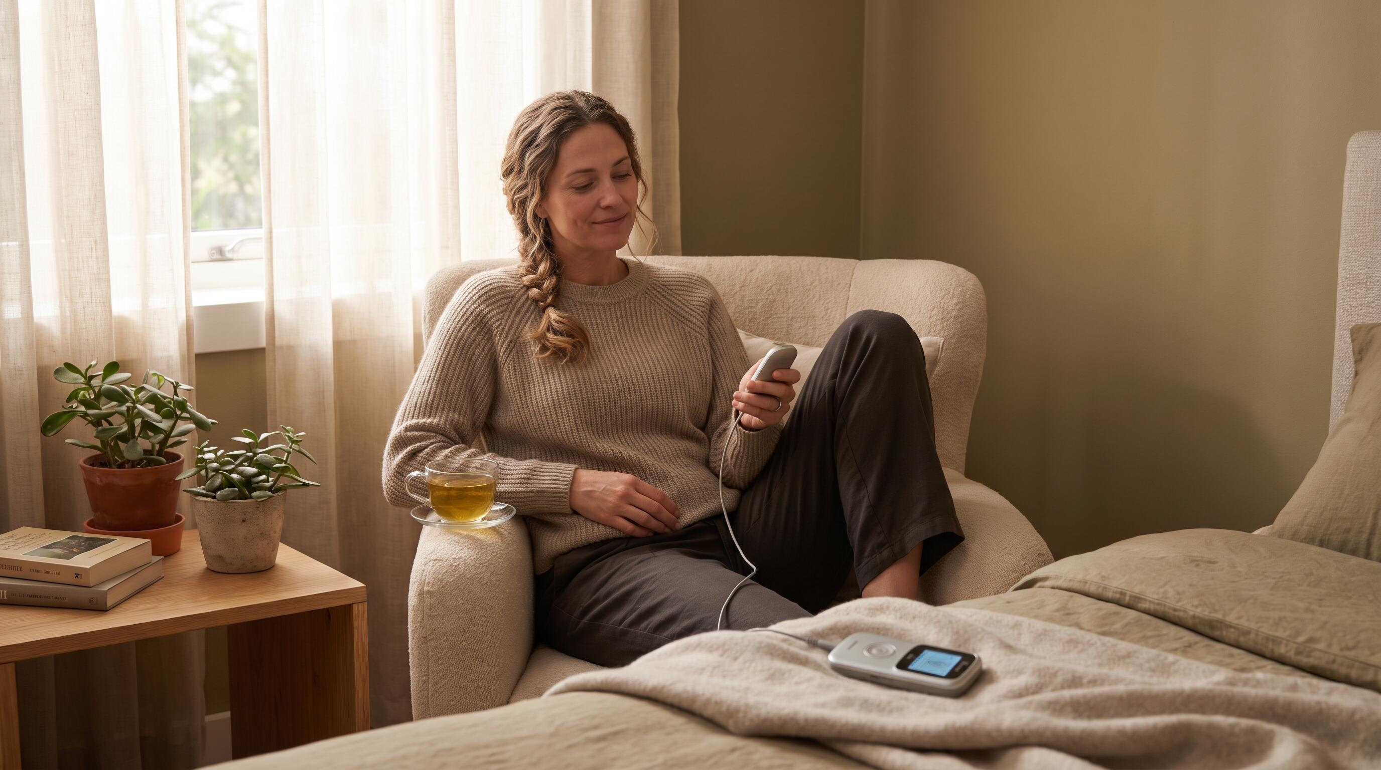 iStim V2 Kegel pelvic floor stimulator in use at home