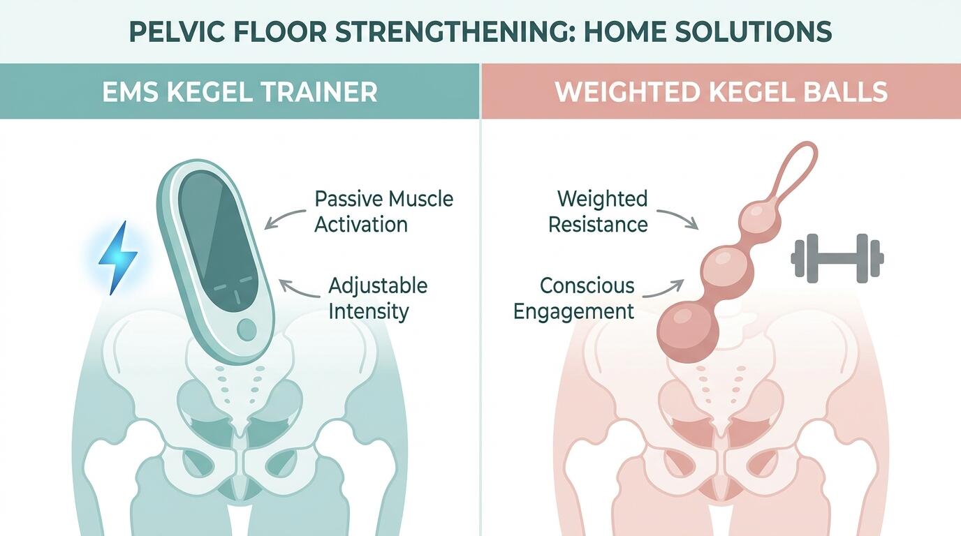 Pelvic floor EMS trainer device for home use vs weighted Kegel balls comparison