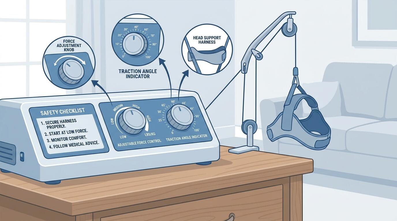 Cervical traction device safety checklist for home use and neck pain relief