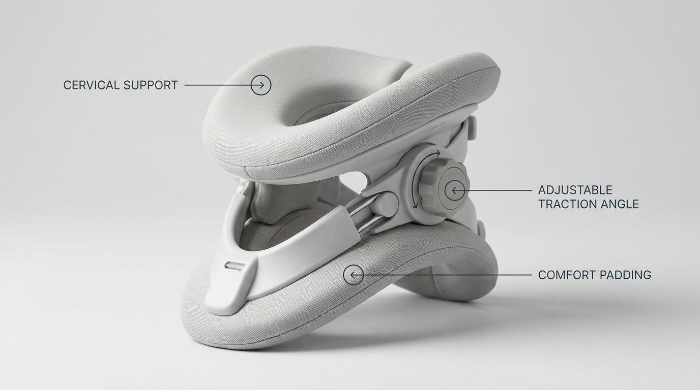 iStim WeTrac cervical traction device in use showing ergonomic design and home therapy setup