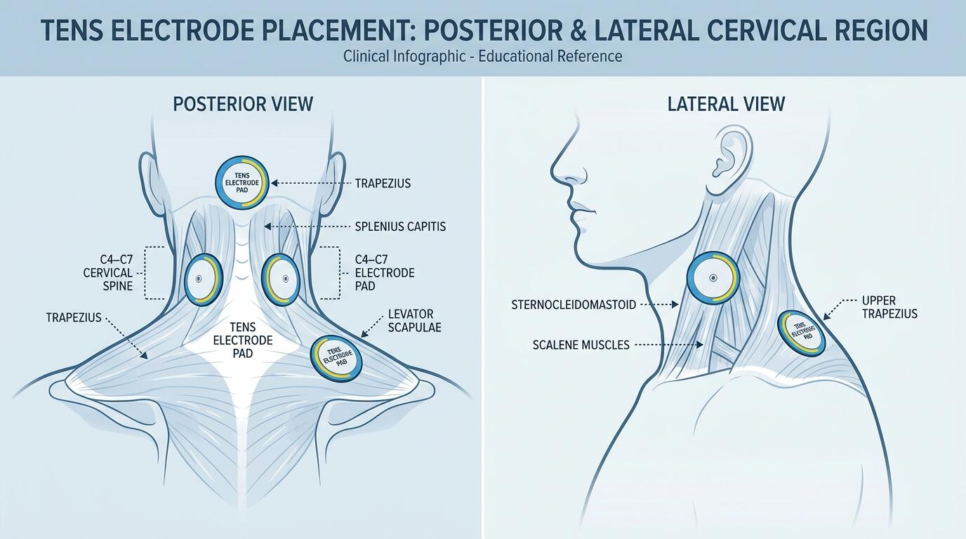 TENS electrode placement on neck and upper trapezius for cervical pain relief