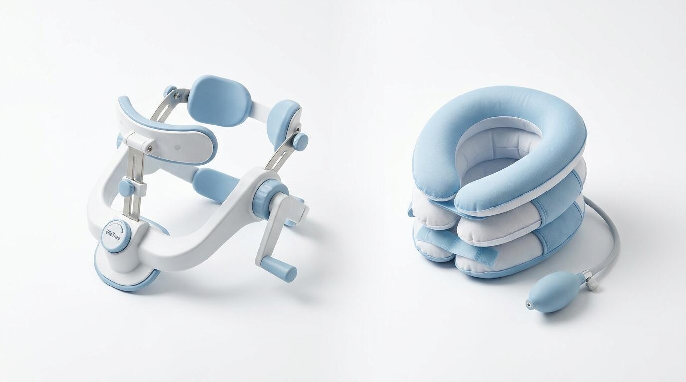 Two home neck traction devices compared side by side for cervical pain relief