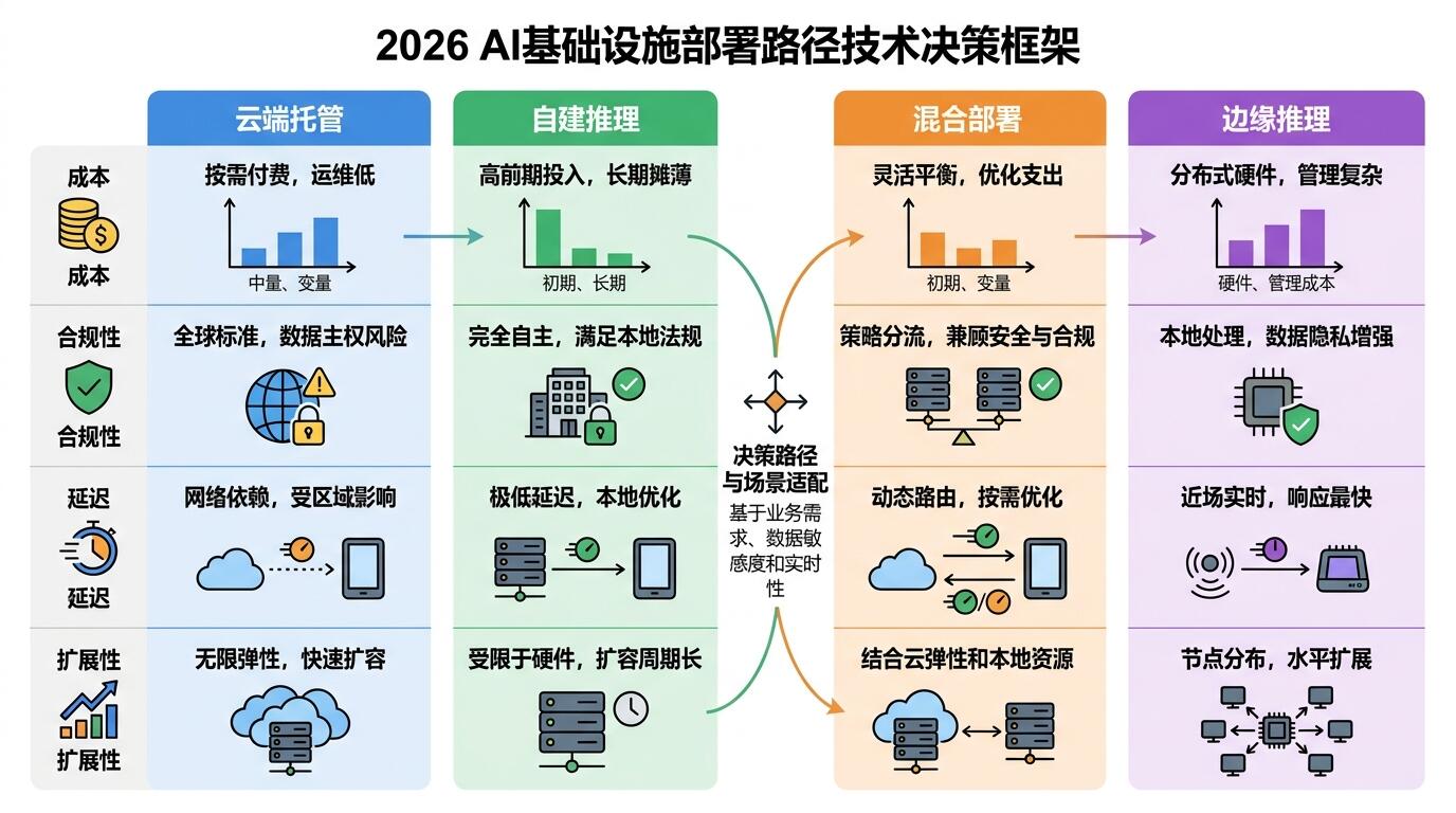 AI基础设施技术选型路线对比与决策框架示意图