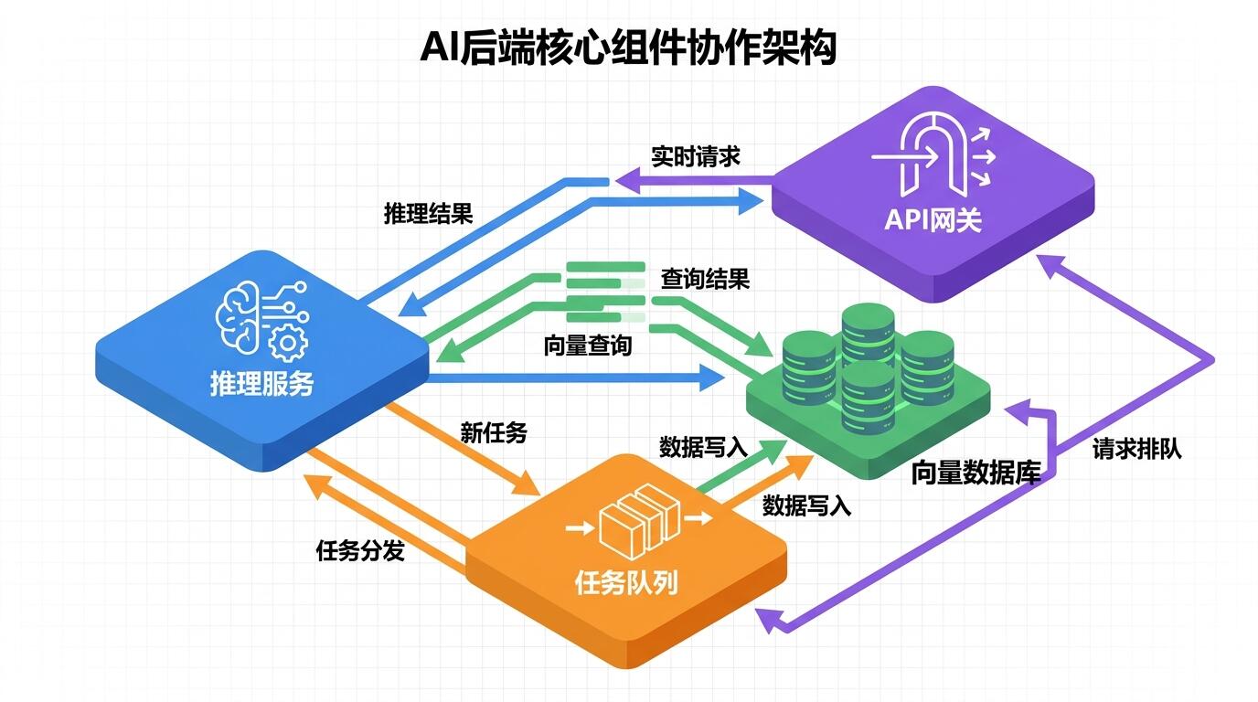 AI驱动型应用后端架构核心组件关系示意