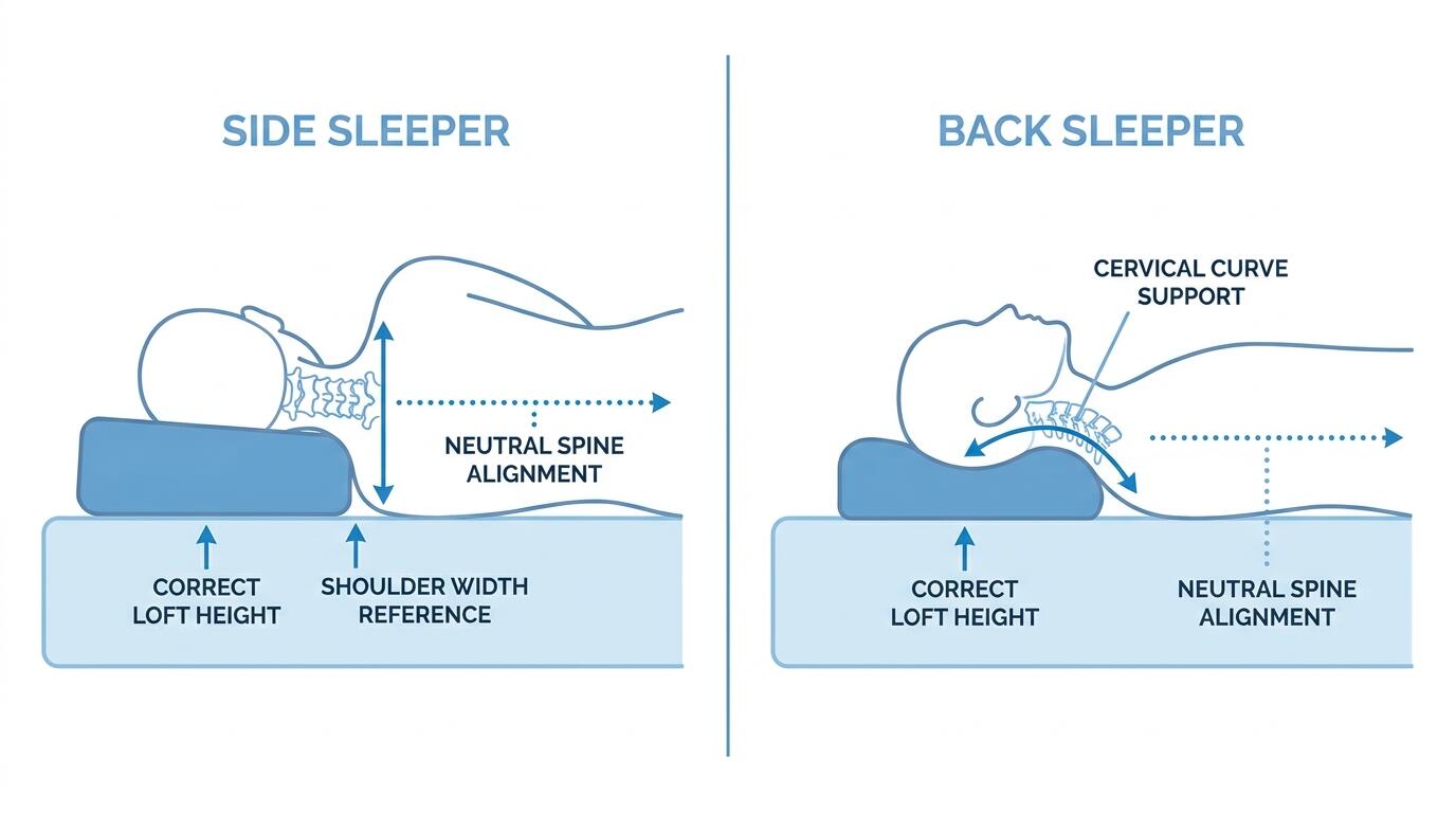 Pillow loft comparison for side sleeper and back sleeper neck alignment