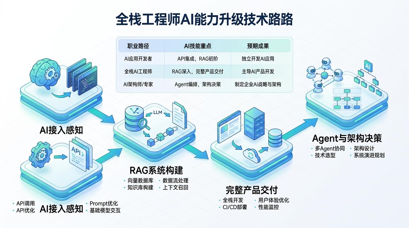 全栈工程师AI能力架构升级路径示意图