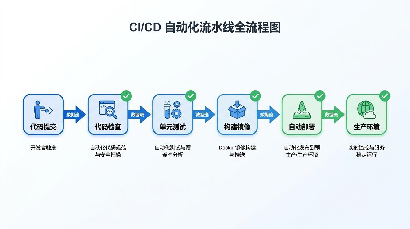 CI/CD流水线自动化部署生产级应用的工作流示意图