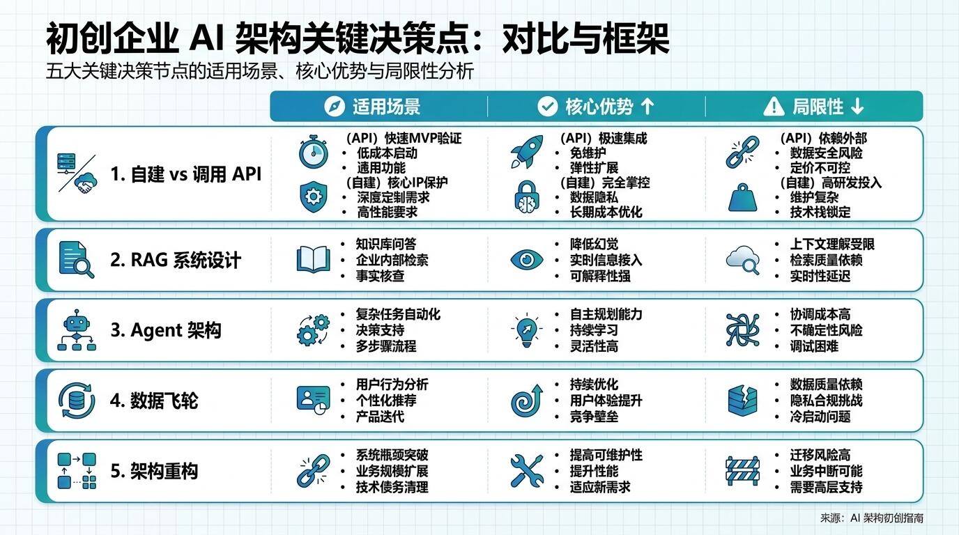 初创公司AI架构五个判断节点对比与决策框架