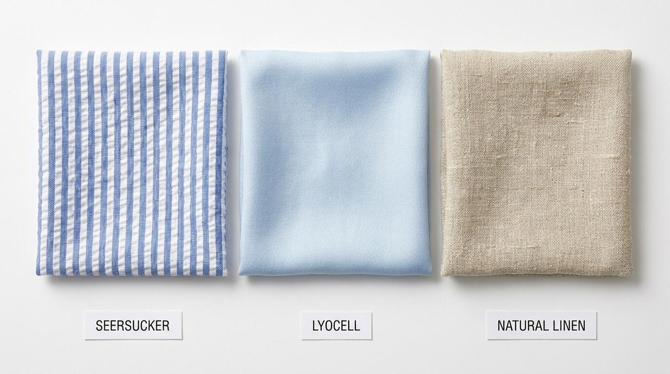 Side-by-side comparison of lightweight cooling pajama fabric weaves for hot sleepers