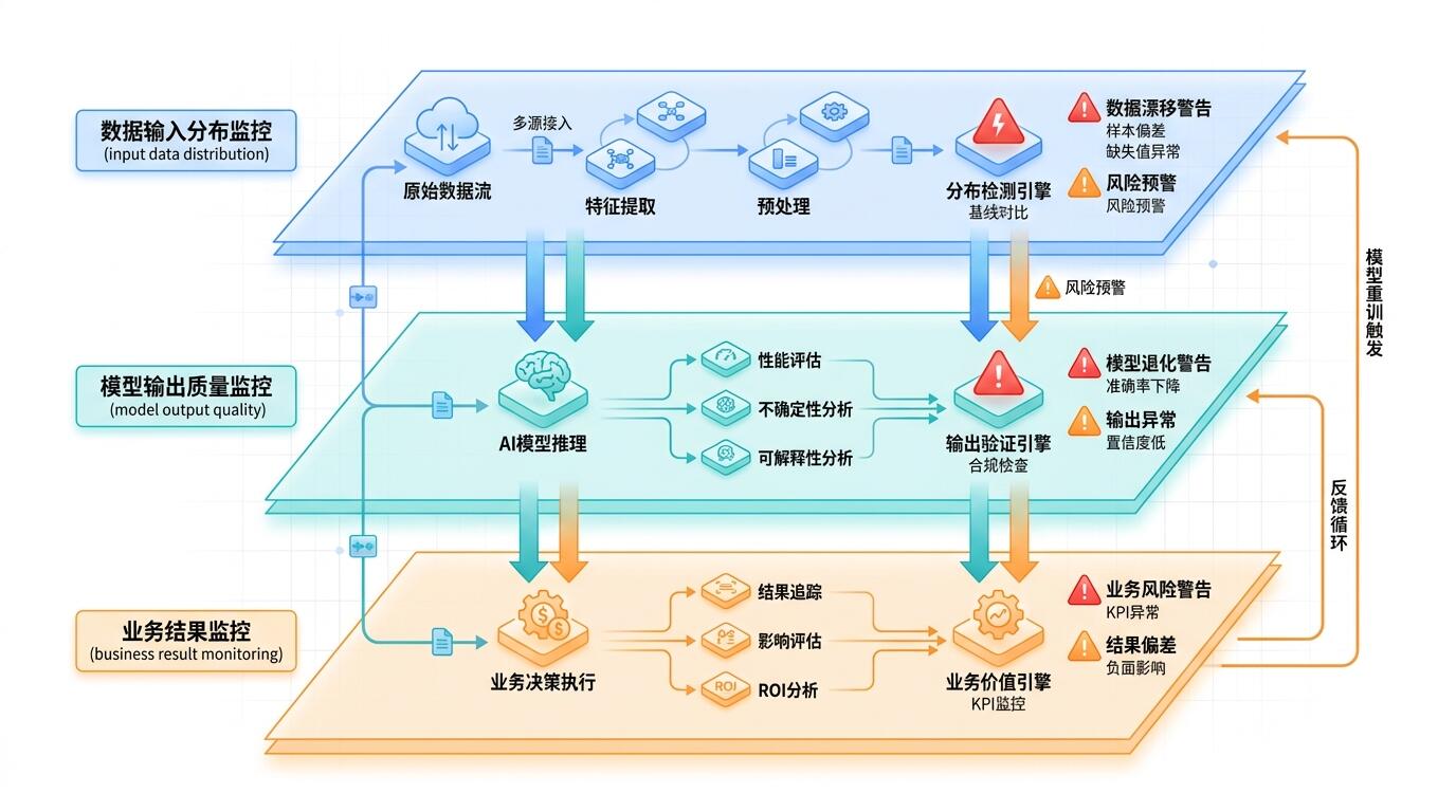 企业AI系统治理的监控与控制层次示意