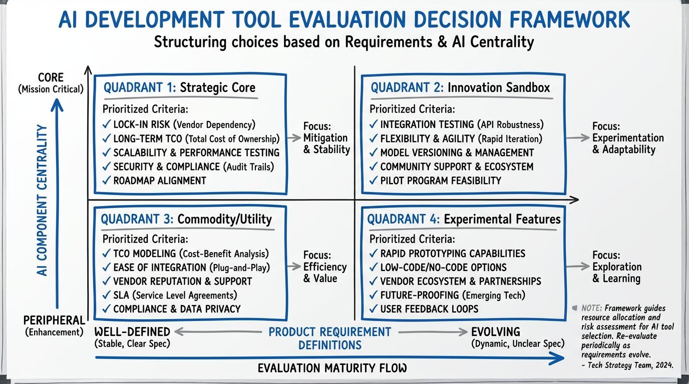 Decision framework for selecting AI development tools based on product requirements and architecture fit