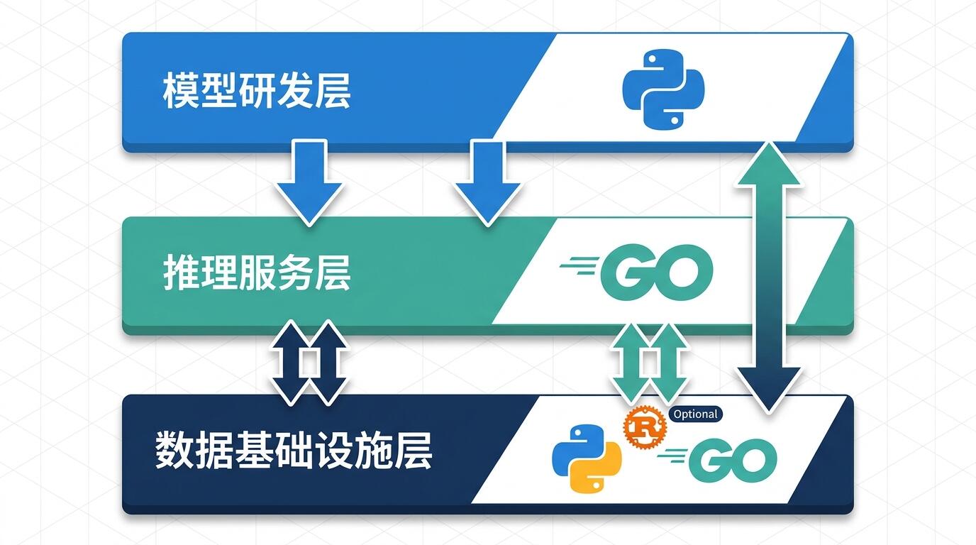 编程语言与机器学习工程层次的对应关系示意图