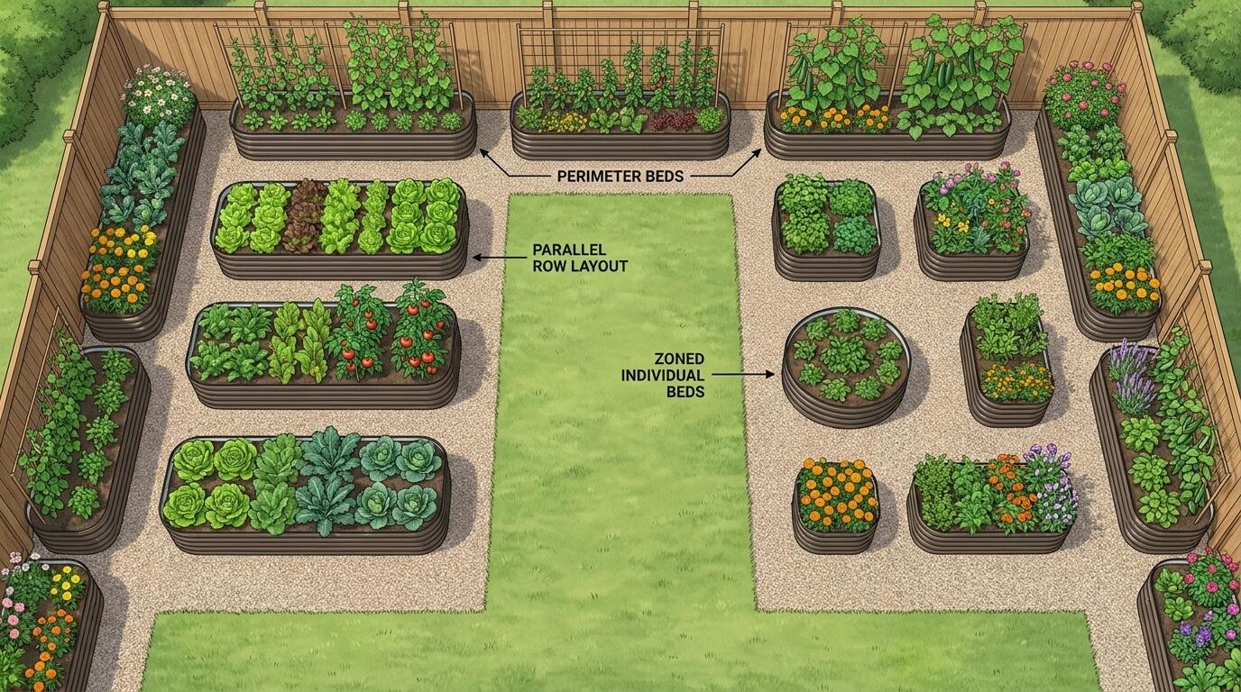Garden layout planning overview for multi-generational household raised beds Garden layout planning overview for multi-generational household raised beds