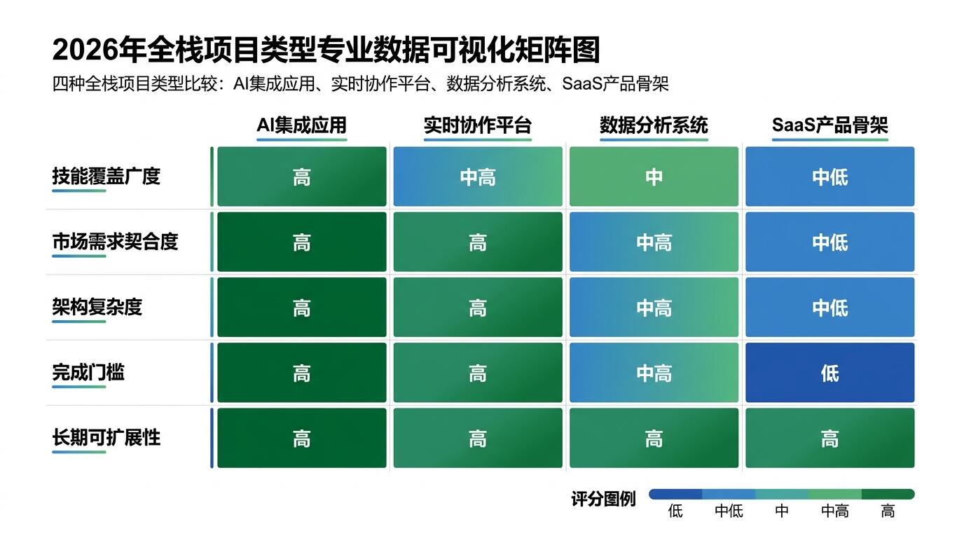 全栈项目类型技能覆盖与市场价值对比矩阵