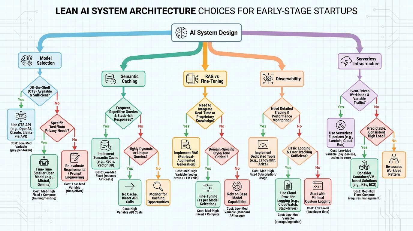 Lean AI system design decision tree for startup architecture
