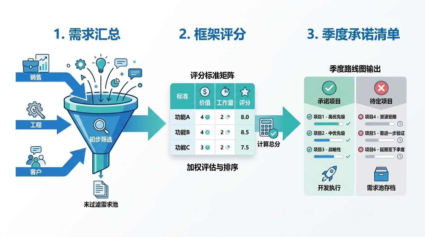 产品路线图优先级排序流程示意图