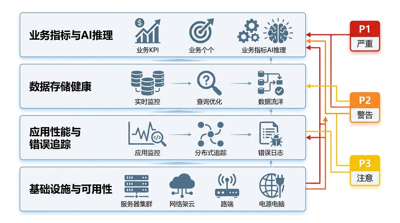 监控体系分层结构与告警策略设计图示