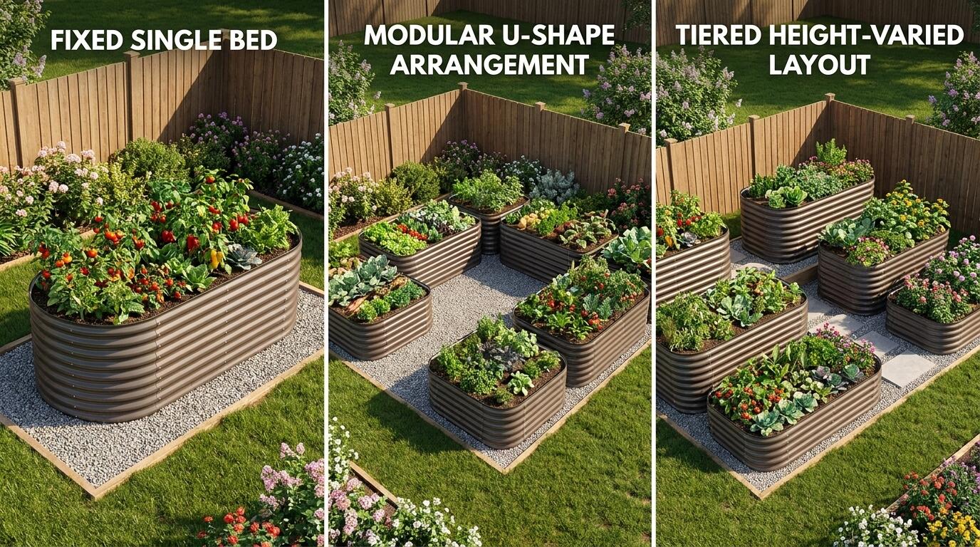 Raised bed planting layout comparison for home gardeners across multiple configurations Raised bed planting layout comparison for home gardeners across multiple configurations