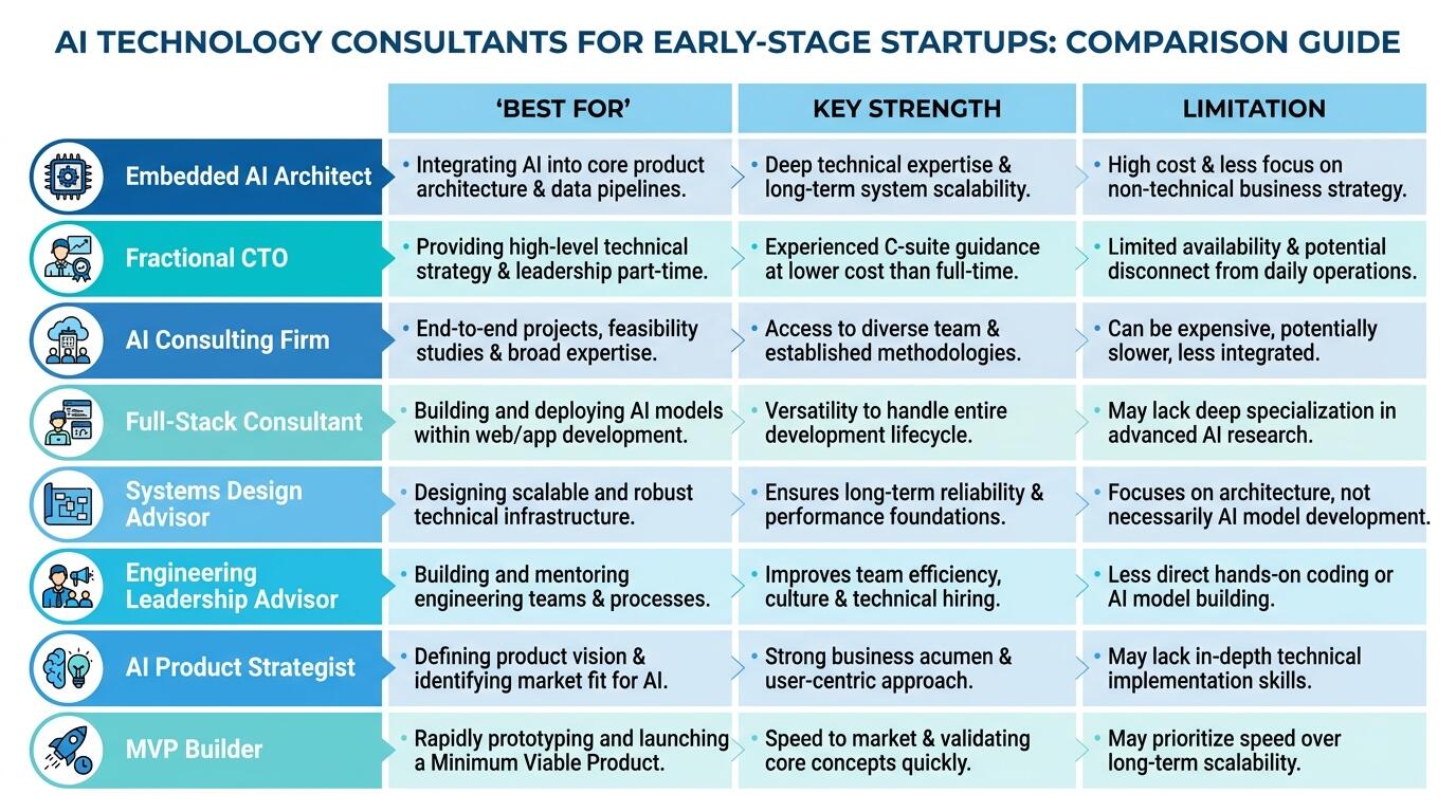 Comparison of AI consulting types for early-stage startups