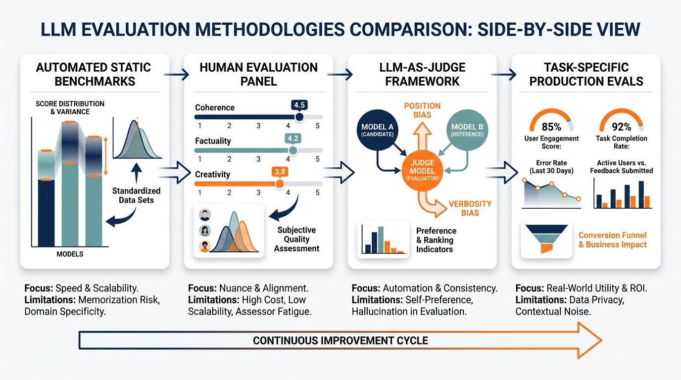 LLM evaluation methodology comparison and benchmark score variance analysis