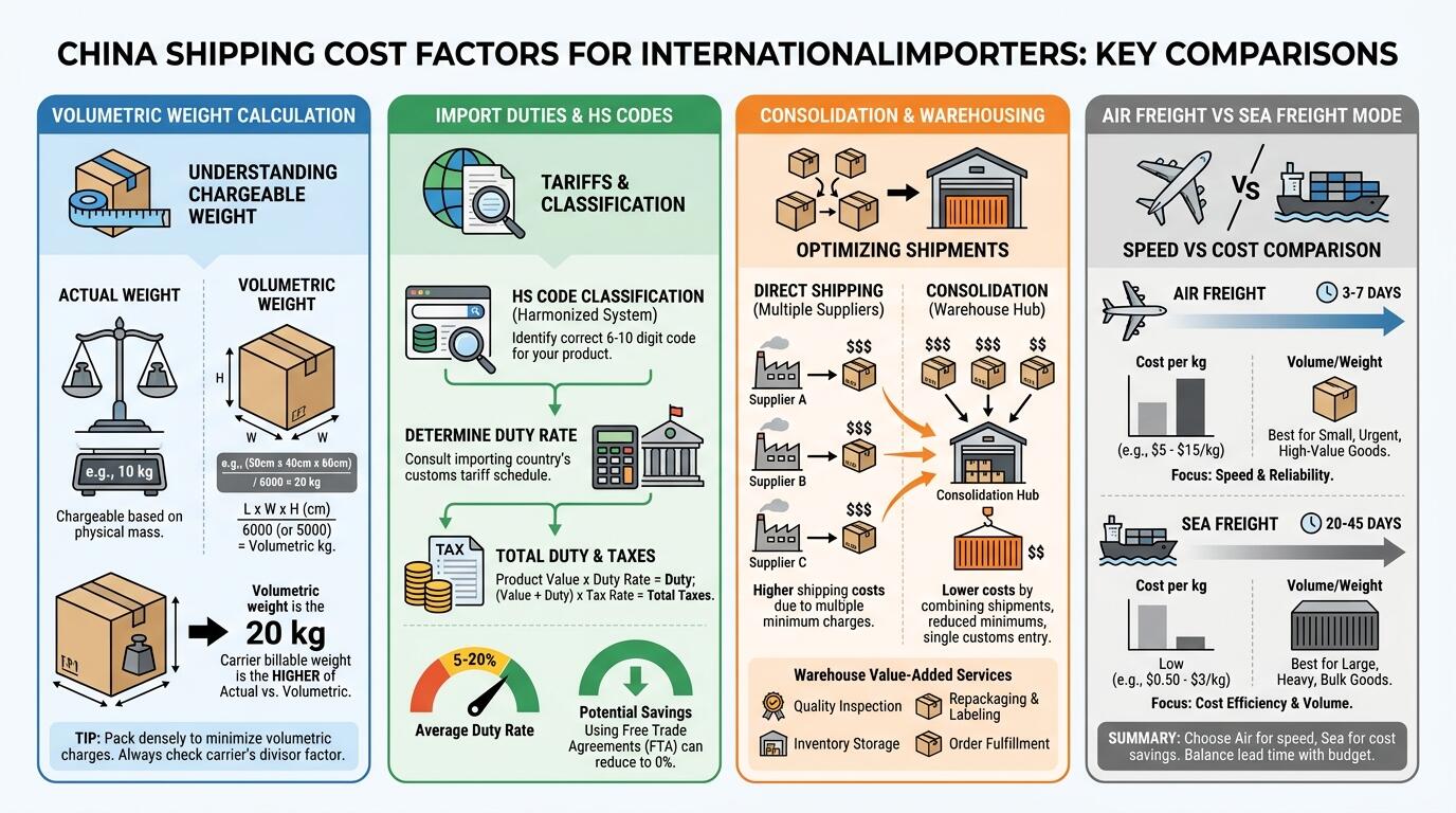 Checklist comparison table for China overseas shipping cost factors