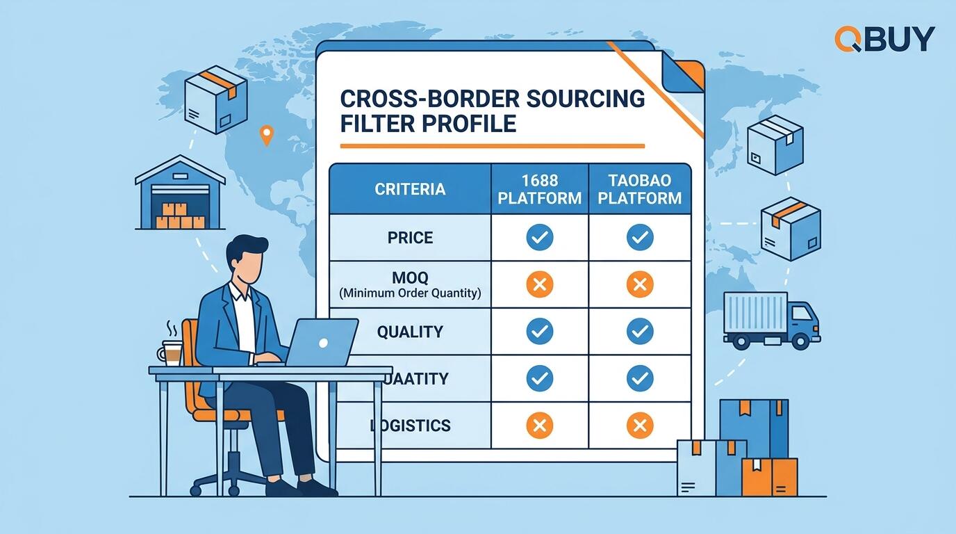 Sourcing filter profile comparison table for 1688 Taobao buyers managing cross-border procurement criteria