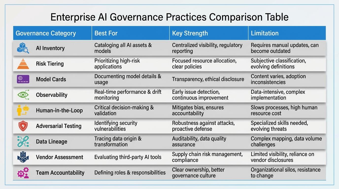 Enterprise AI Governance Practices Comparison Table