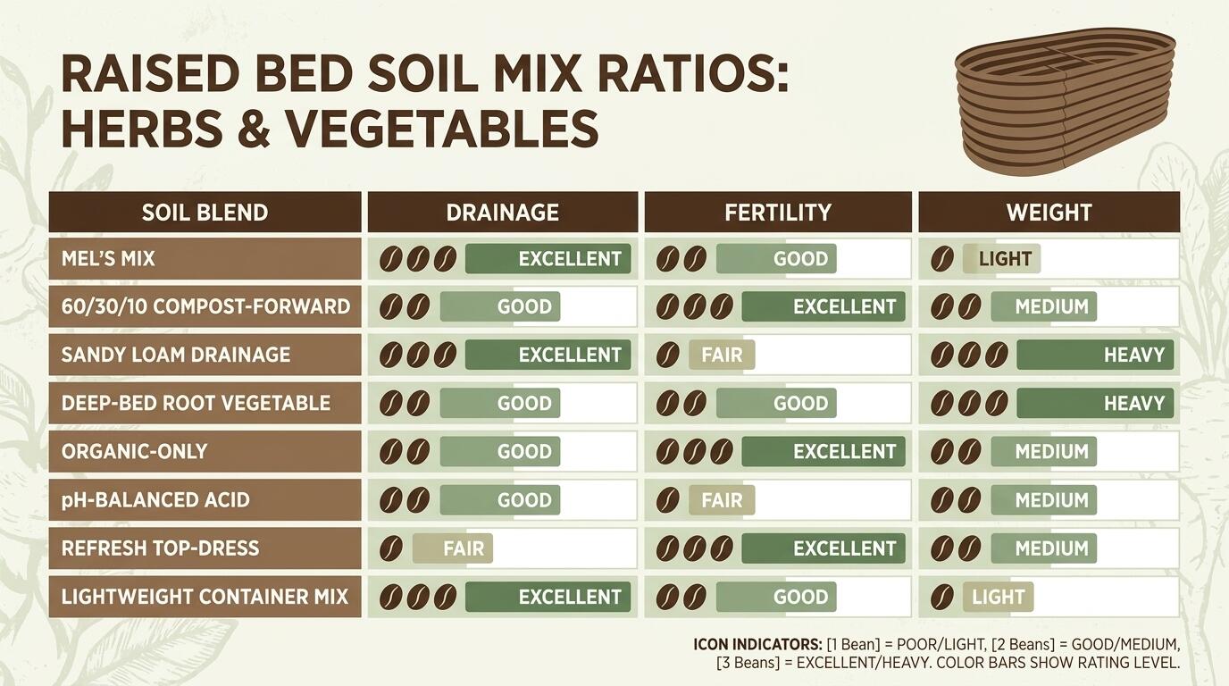 Soil mix comparison for raised bed planting layout herbs and vegetables Soil mix comparison for raised bed planting layout herbs and vegetables