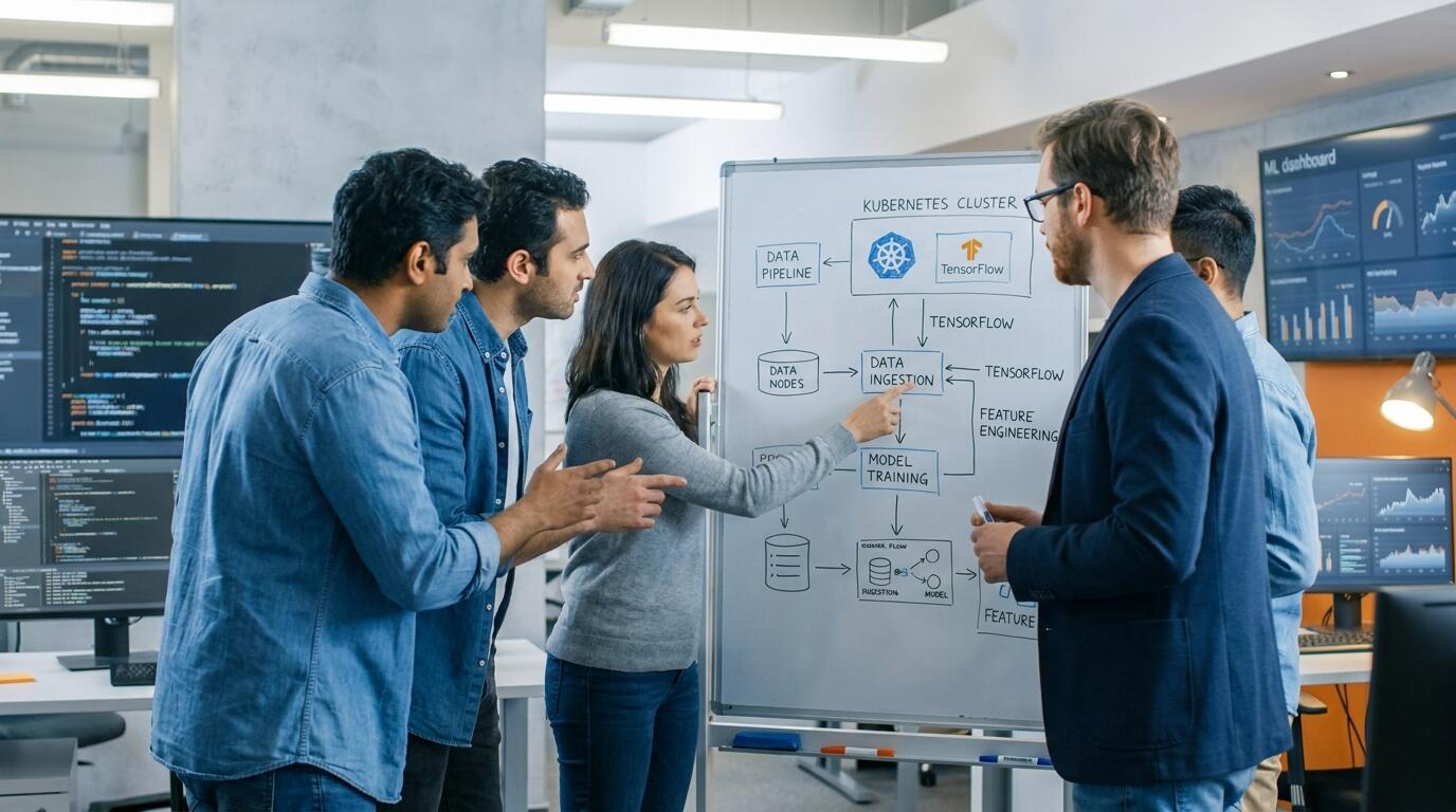 ML Engineering Team Reviewing Architecture Diagrams