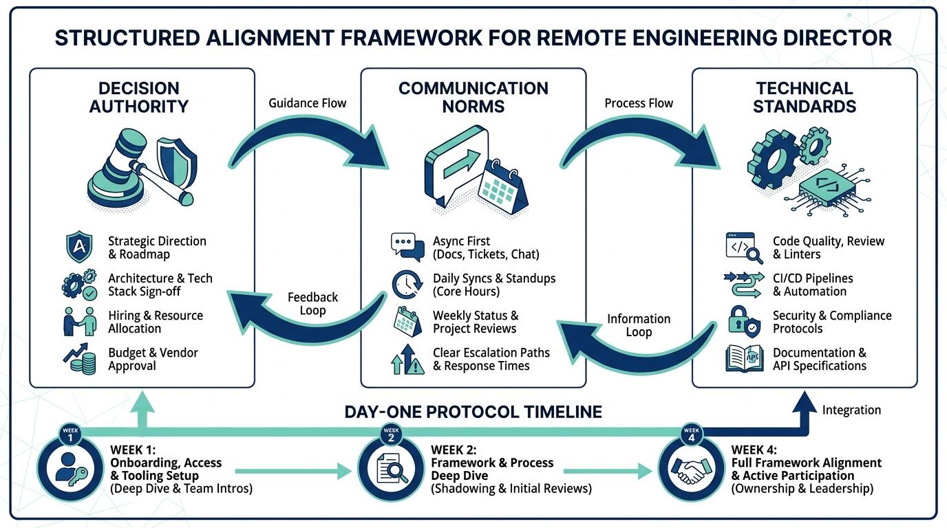 Diagram showing remote engineering director alignment protocol framework