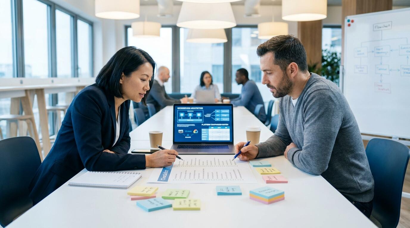 Founder reviewing a software decision checklist before a product build