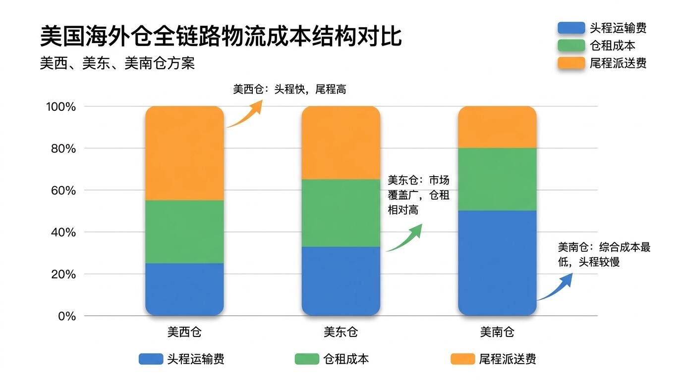 美国海外仓头程运输与尾程派送成本结构分析示意图