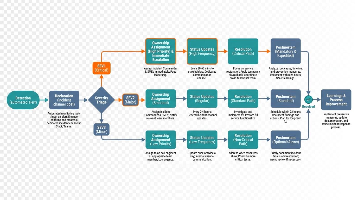 Diagram showing lightweight incident response workflow for lean engineering teams