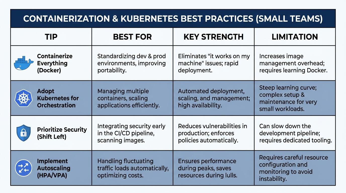 Container orchestration tips comparison table for lean engineering teams
