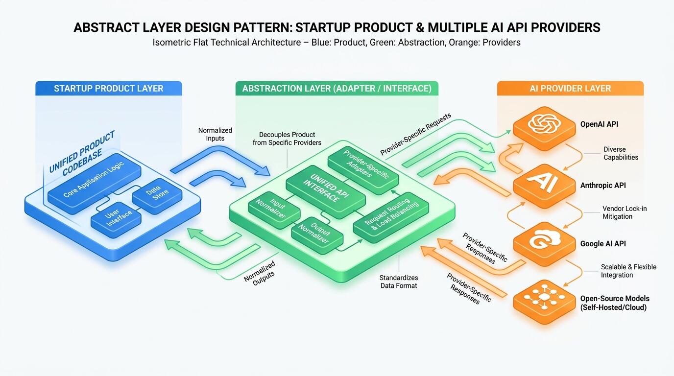 Diagram of AI API abstraction layer preventing vendor lock-in