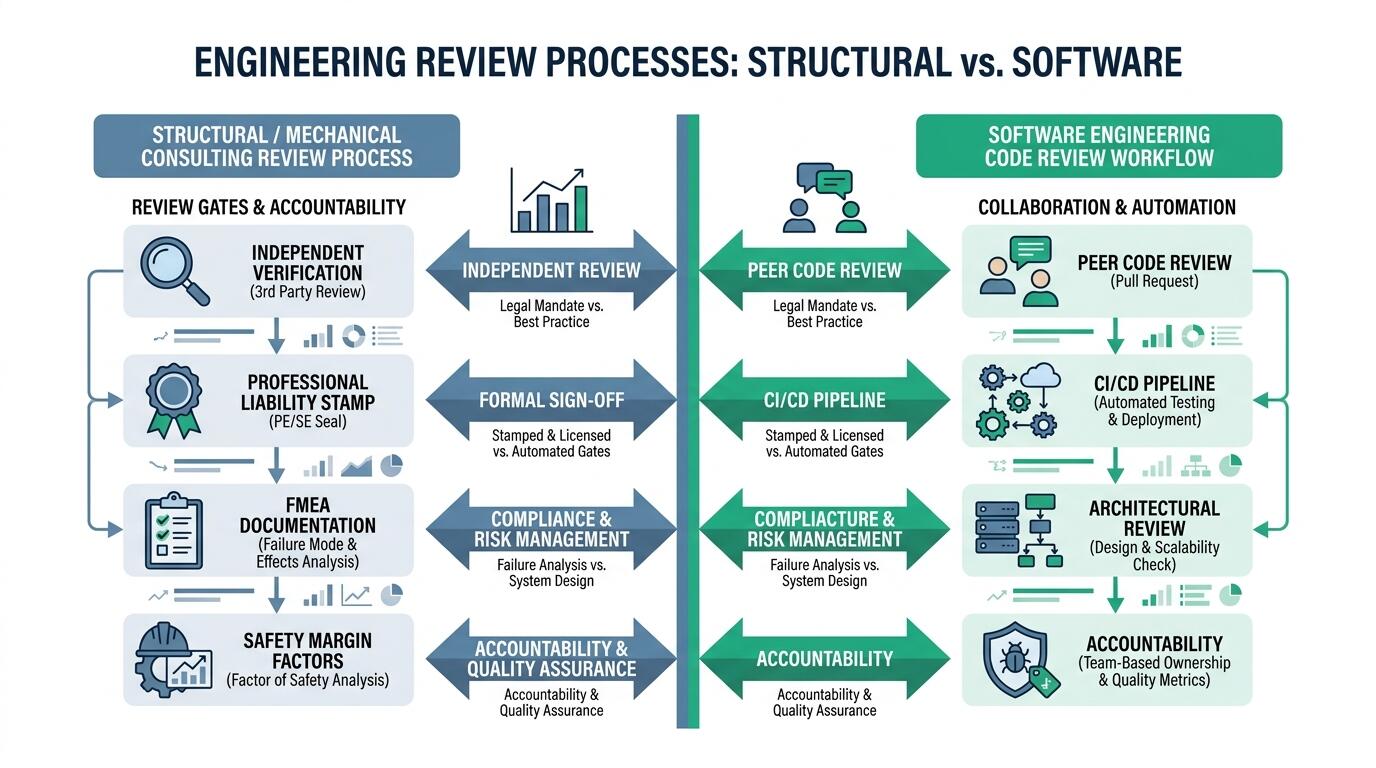 Disciplinary comparison diagram of structural and software engineering review processes