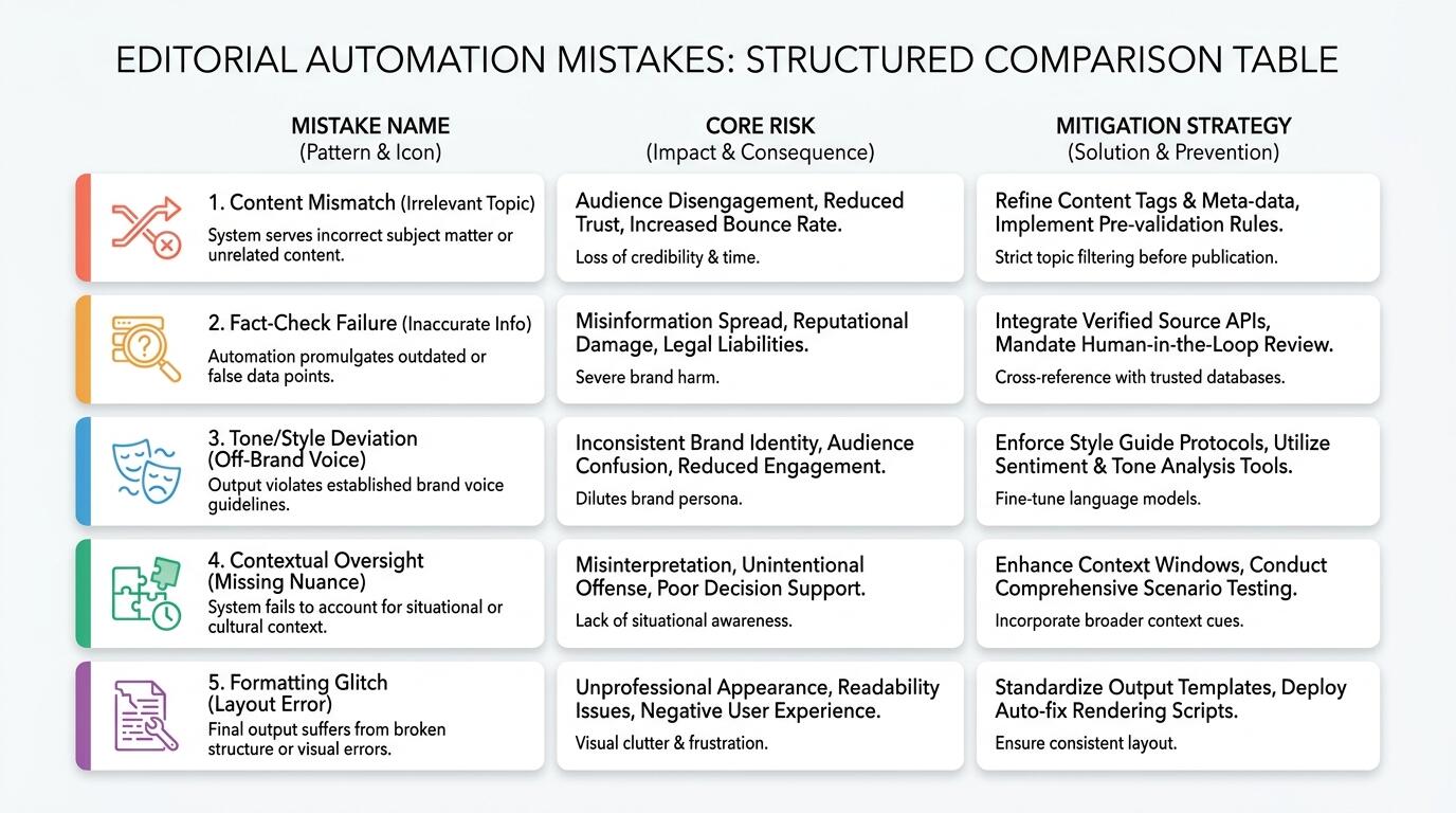 Editorial automation pipeline mistakes comparison
