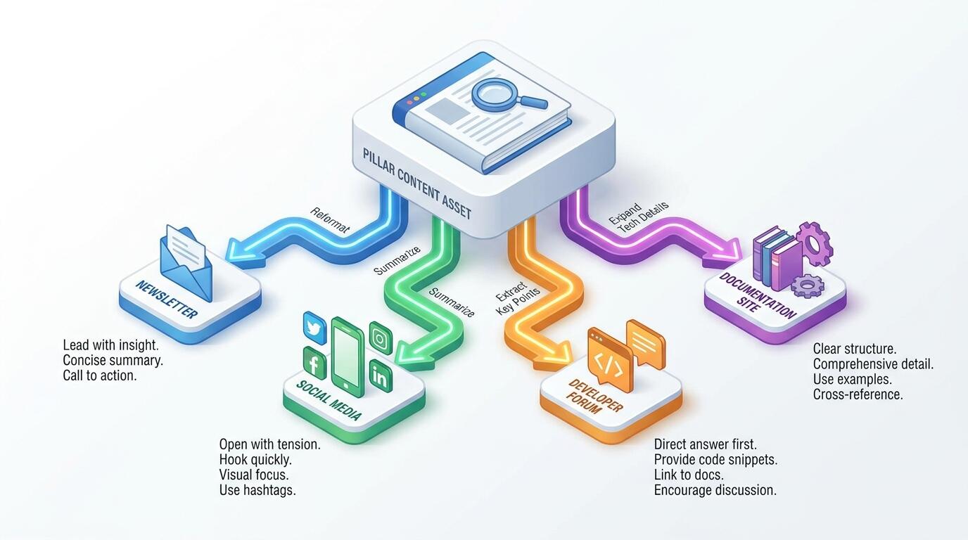 Multi-surface content distribution workflow diagram