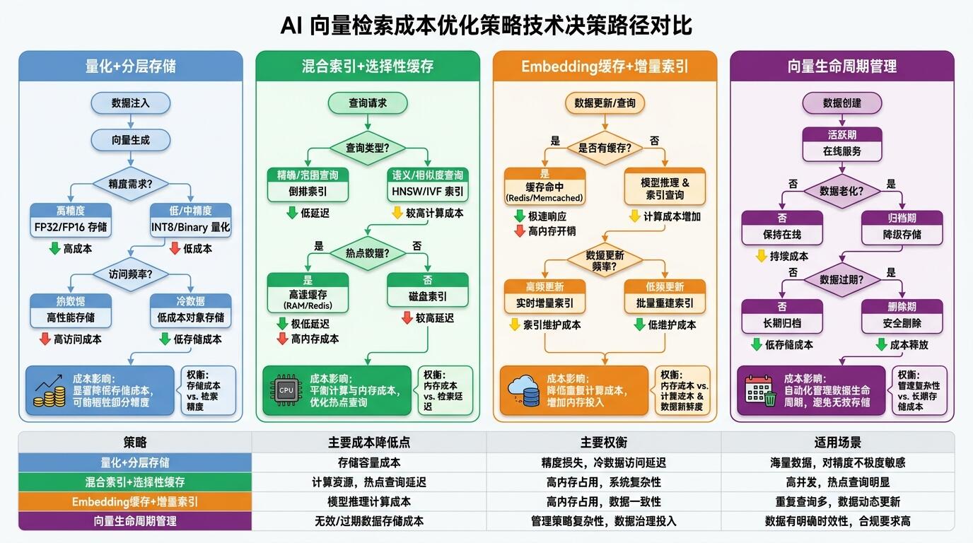 向量数据库与存储成本联合优化决策路径示意图